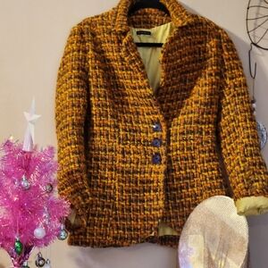 Vintage Style Tweed Women's Jacket - Orange and Brown